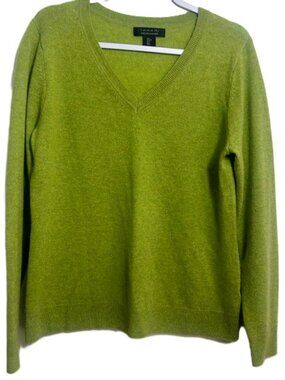 Tahari Sweater Ladies L Green 100% Cashmere 2 Ply Extra Soft